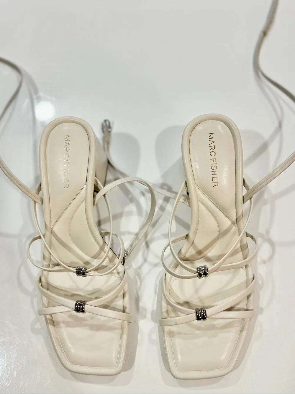 Marc Fisher Cream Strappy Square-Toe Heeled Sandal